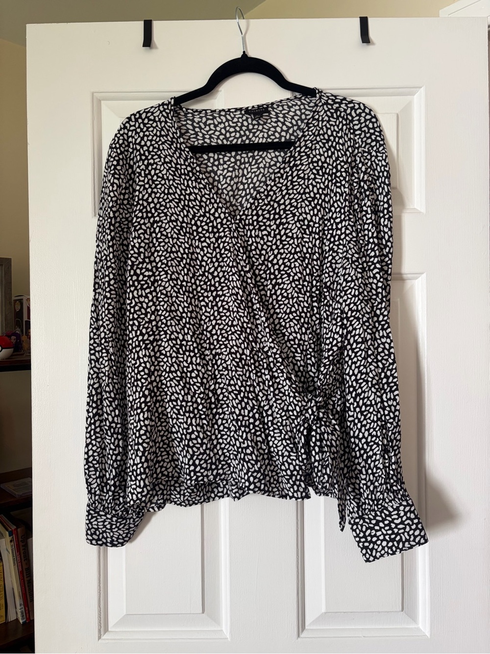 Wrap-Style Black and White Patterned Talbots Top
